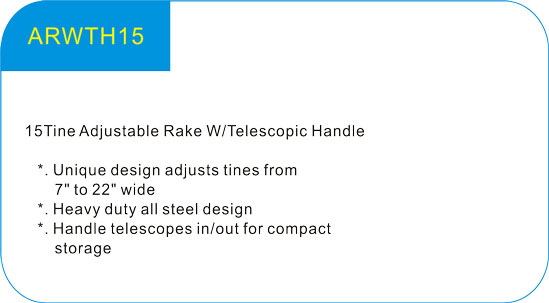   15Tine Adjustable Rake W/Telescopic Handle